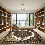 Elegant Sepia Floral Damask Medallion Rug