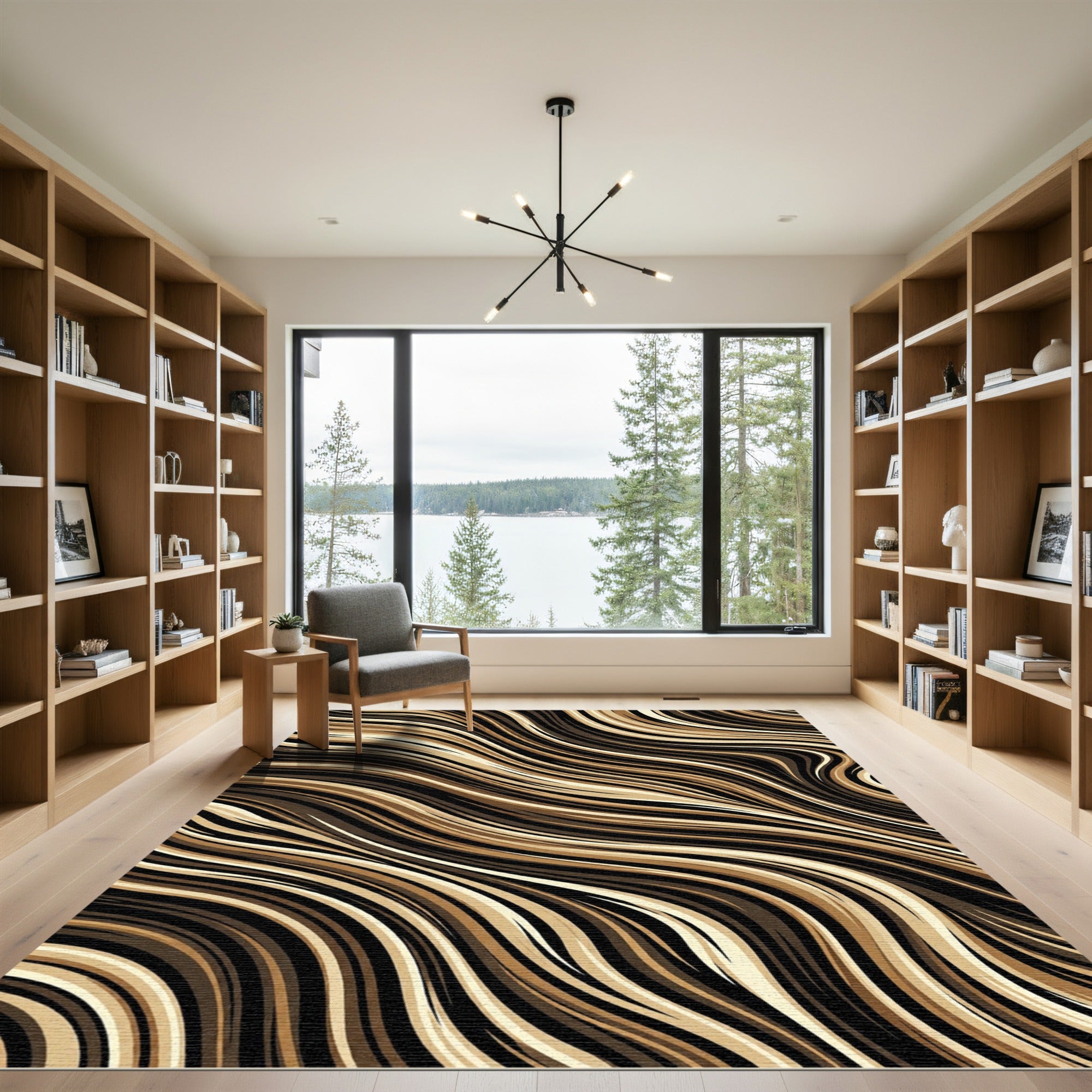 Earthy Wavy Brown Fluid Stripe Rug