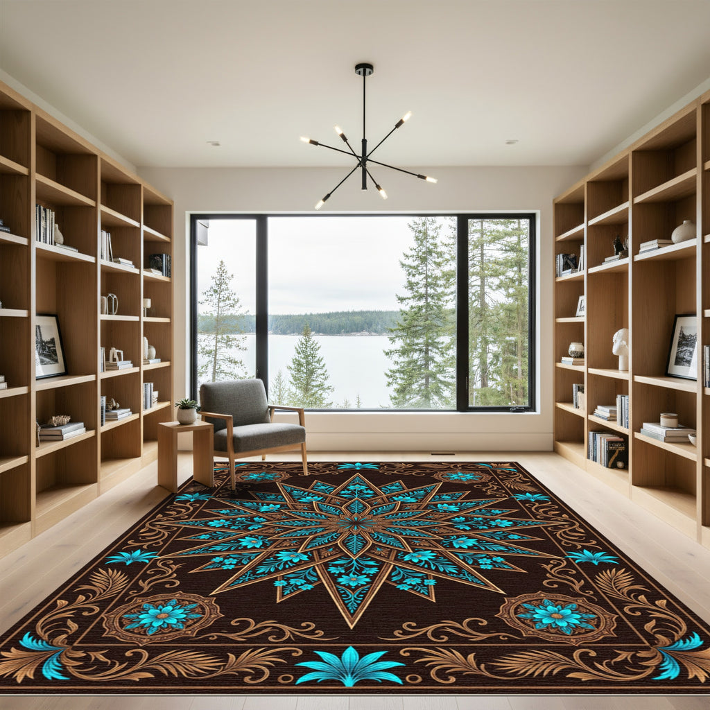 Celestial Teal Starburst Filigree Rug