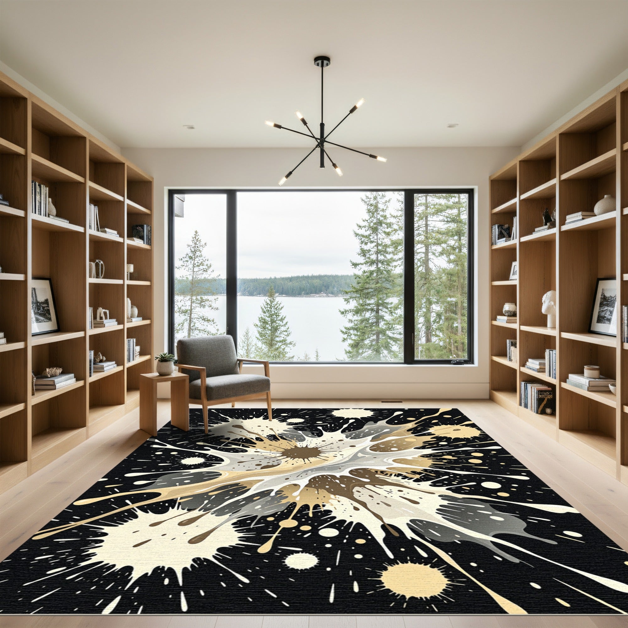 Abstract Neutral Ink Splash Art Rug