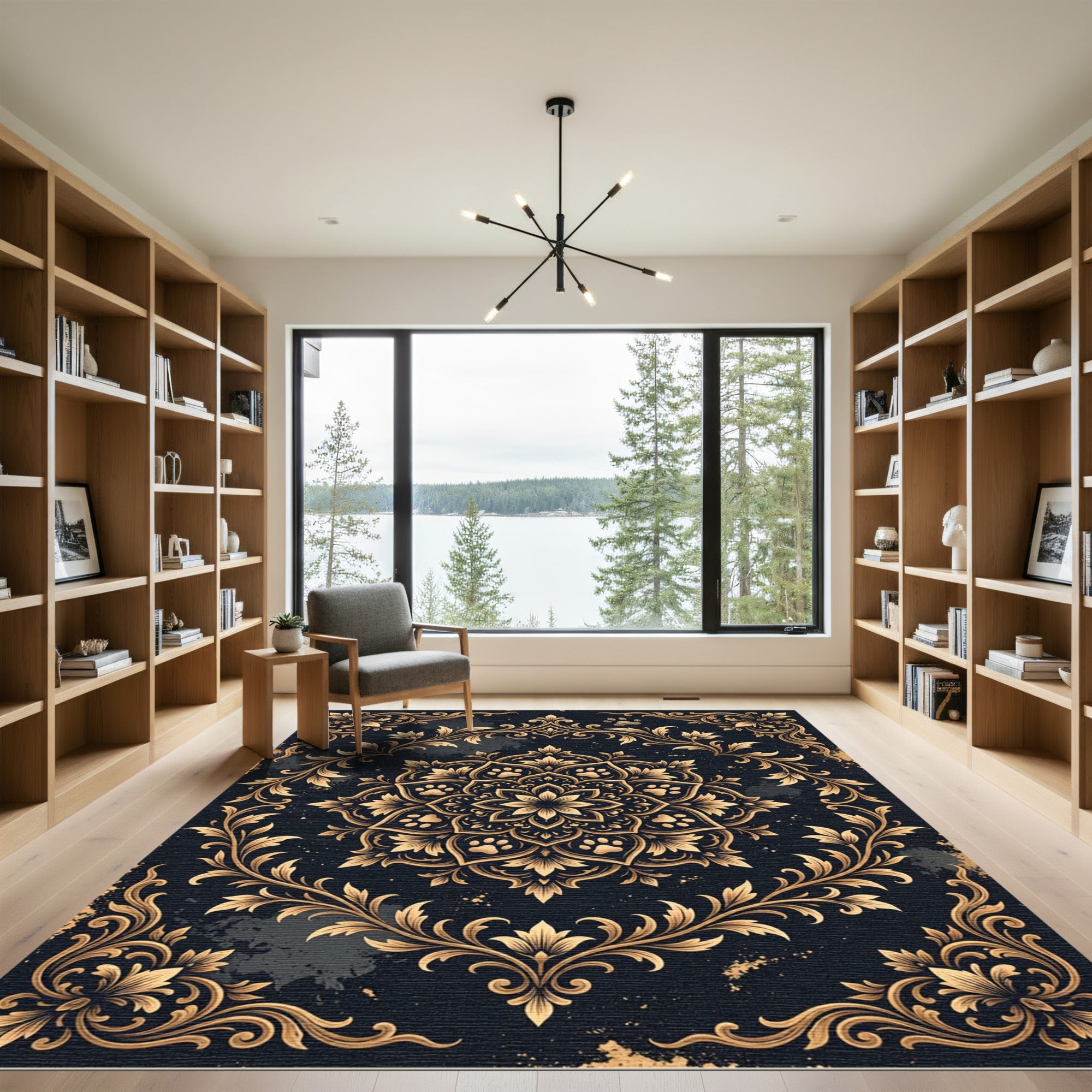 Elegant Gold Paw Flower Medallion Rug