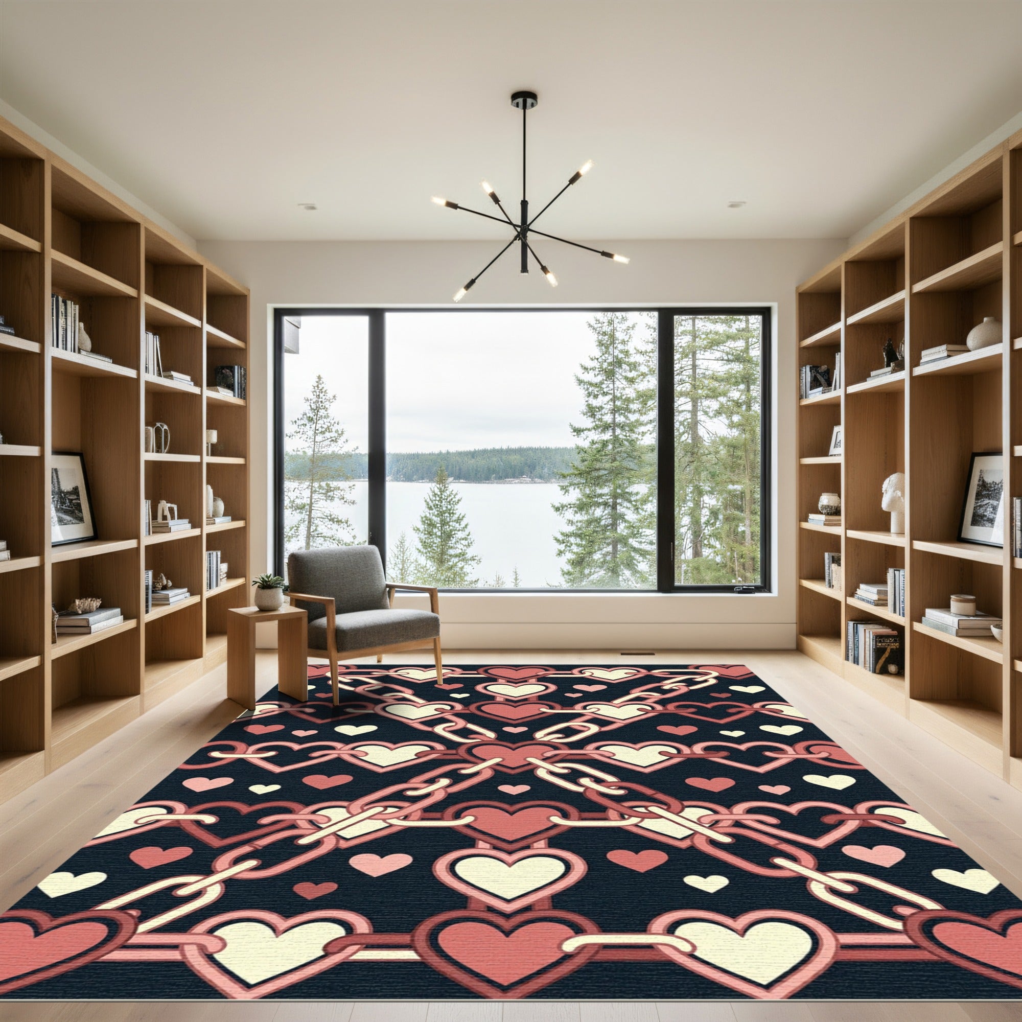 Pink Hearts Chain Pattern Rug