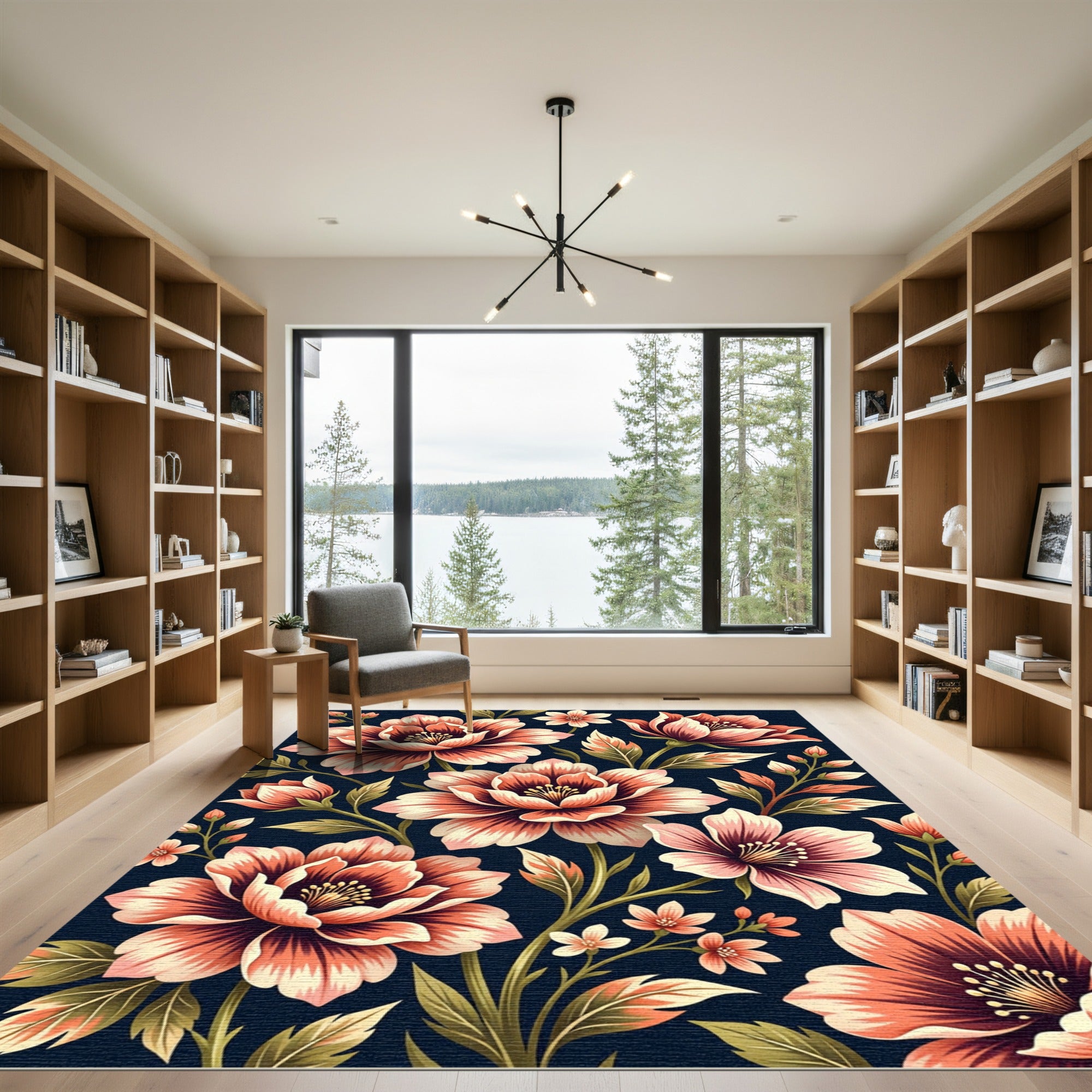 Coral Peony Blossom Garden Rug