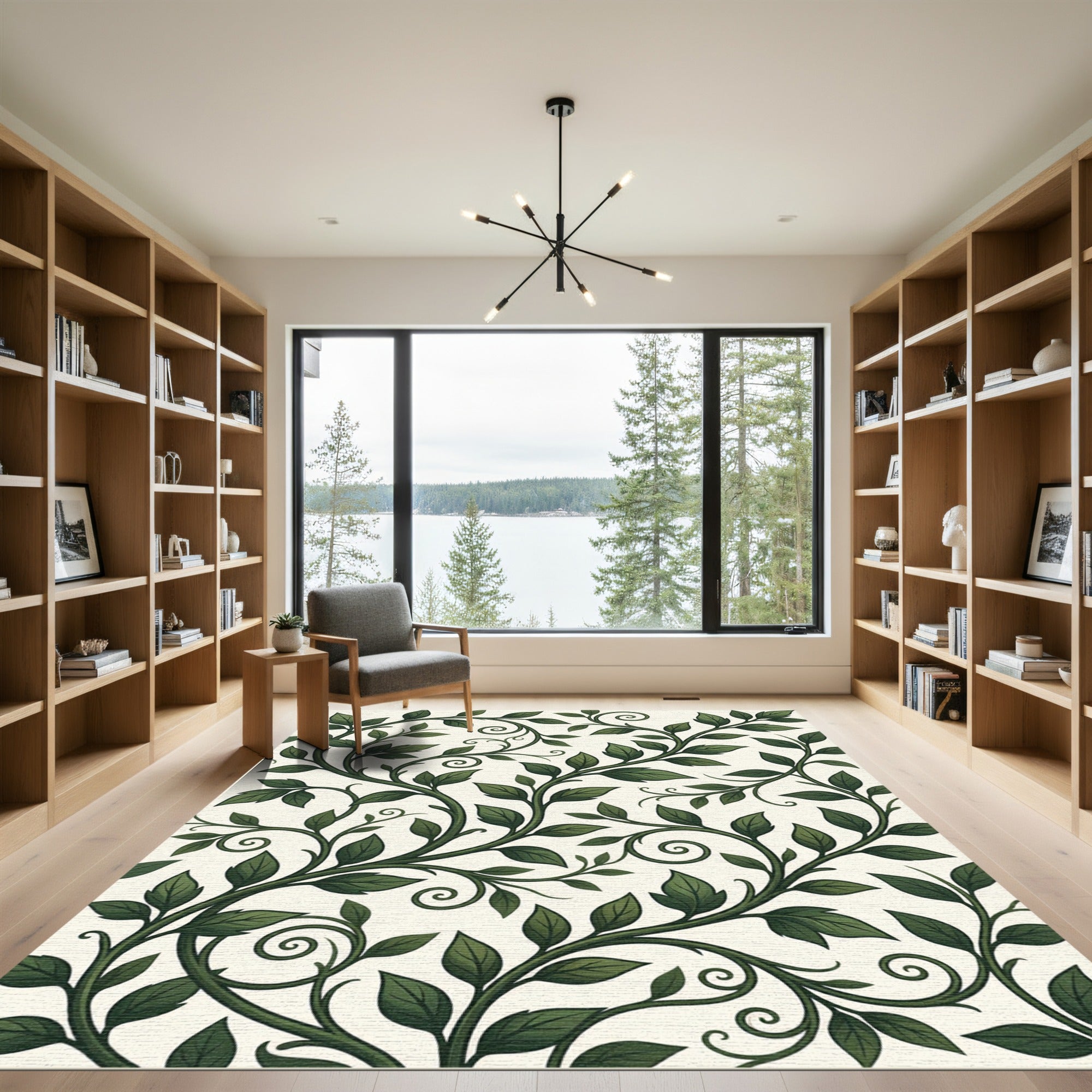 Lush Green Botanical Scrolling Vine Rug