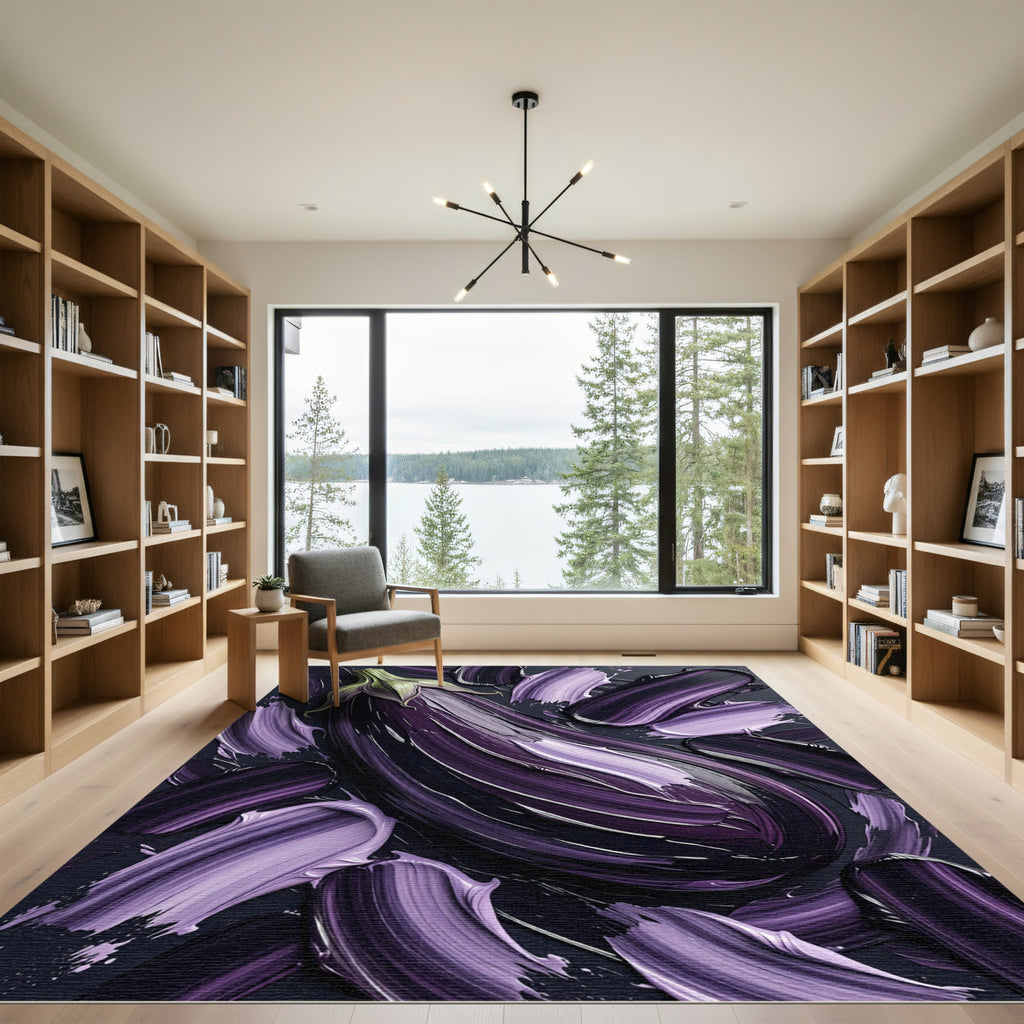 Deep Purple Brushstroke Eggplant Texture Rug