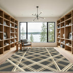 Modern Geometric Cream and Charcoal Grid Rug