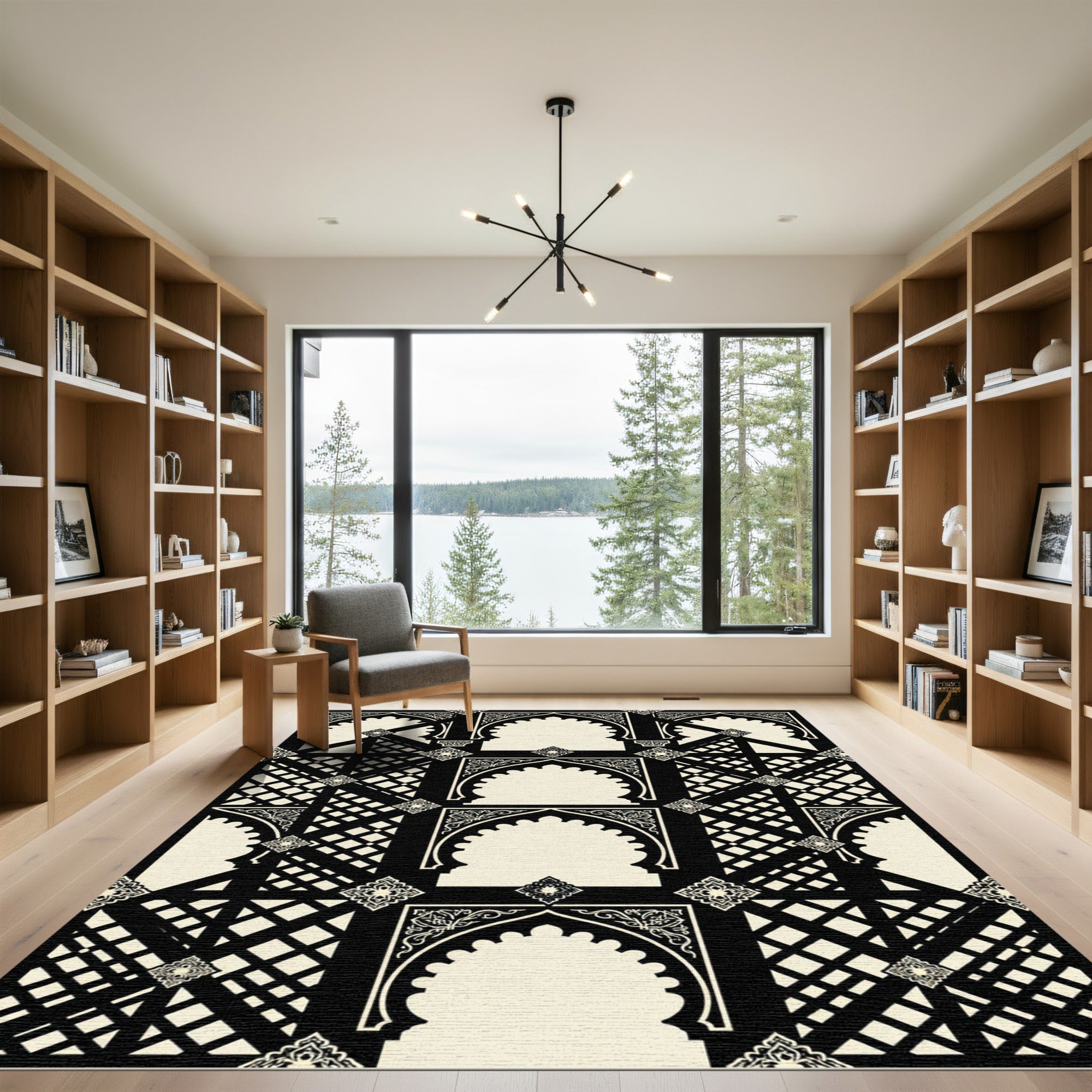 Monochromatic Islamic Arch Geometric Lattice Rug