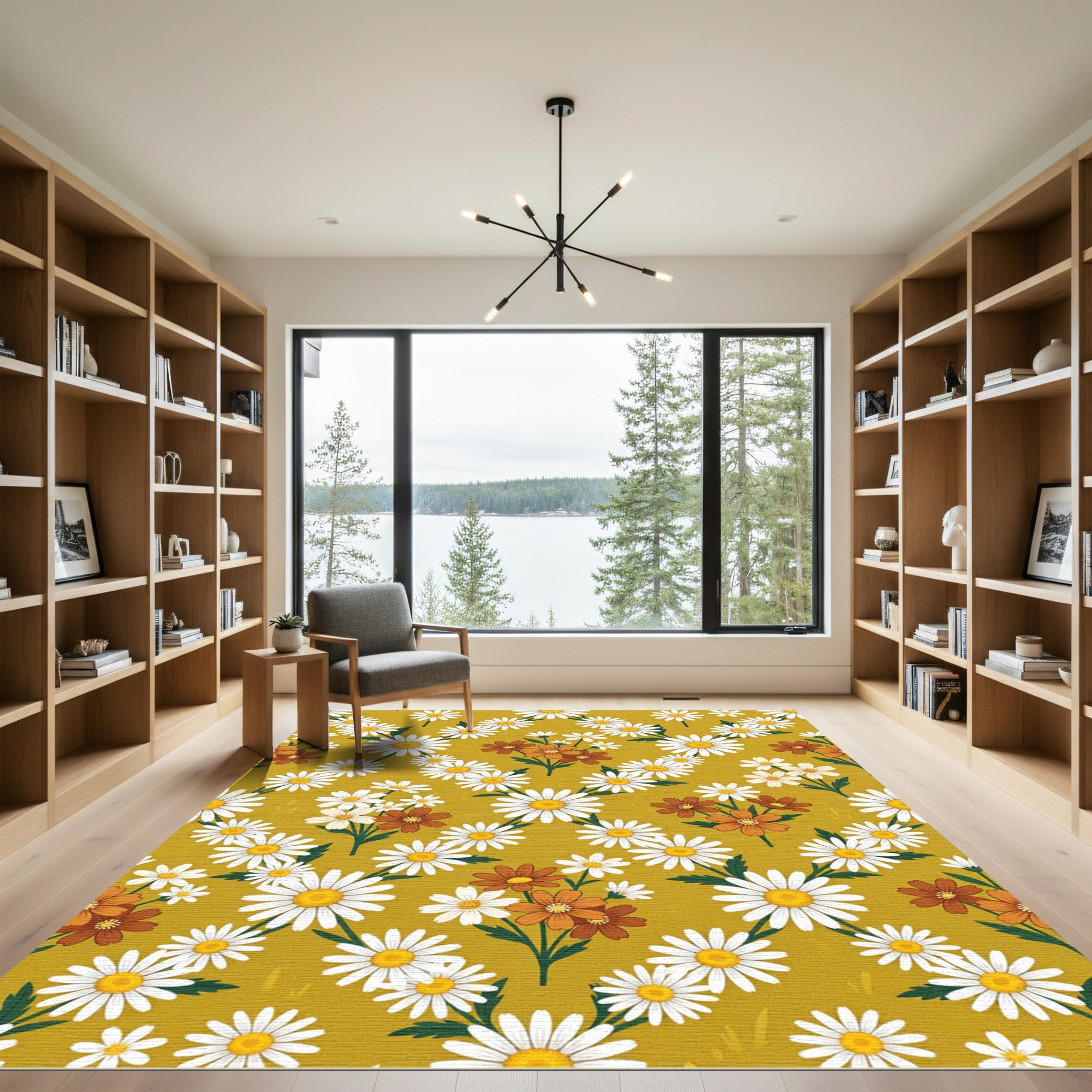 Retro Golden Mustard Daisy Meadow Rug