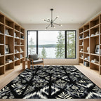 Black and Cream Botanical Diamond Rug