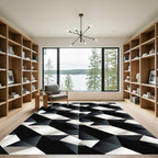 Geometric Black White Cubist Illusion Rug