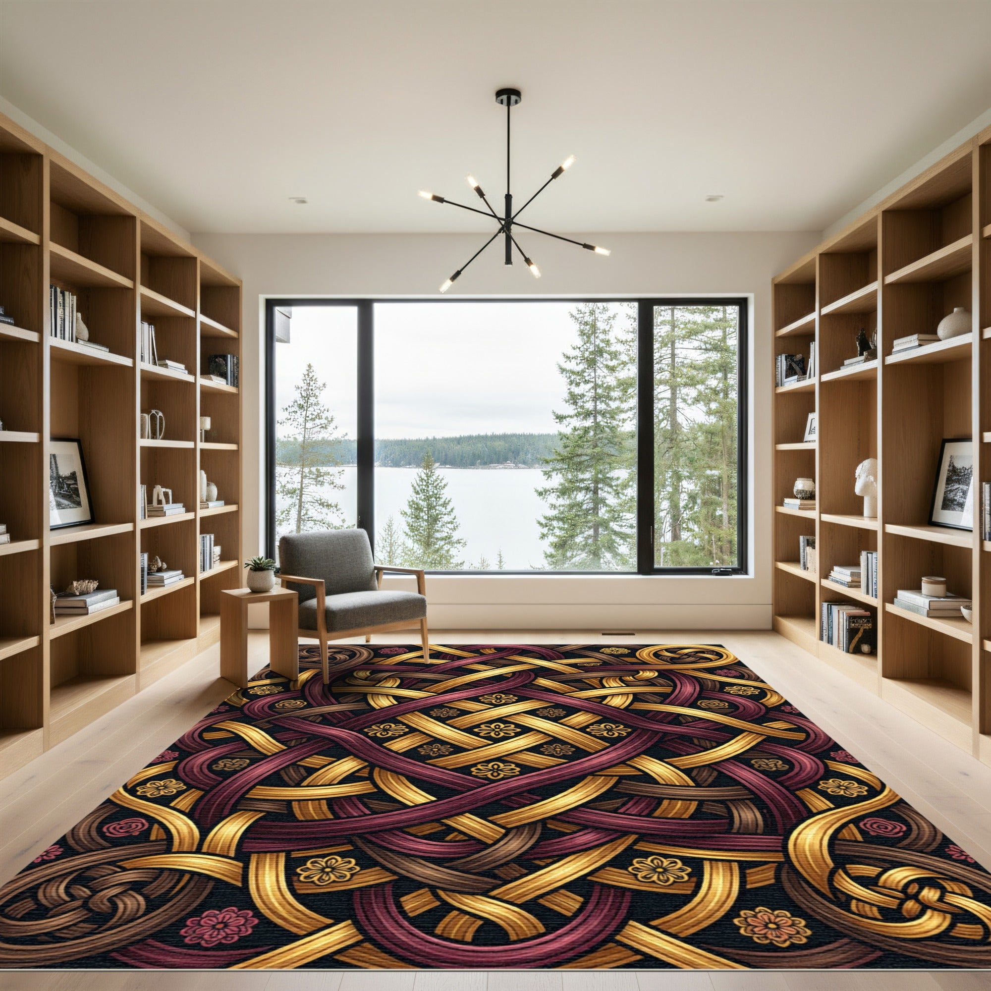 Golden Burgundy Interwoven Celtic Knot Rug