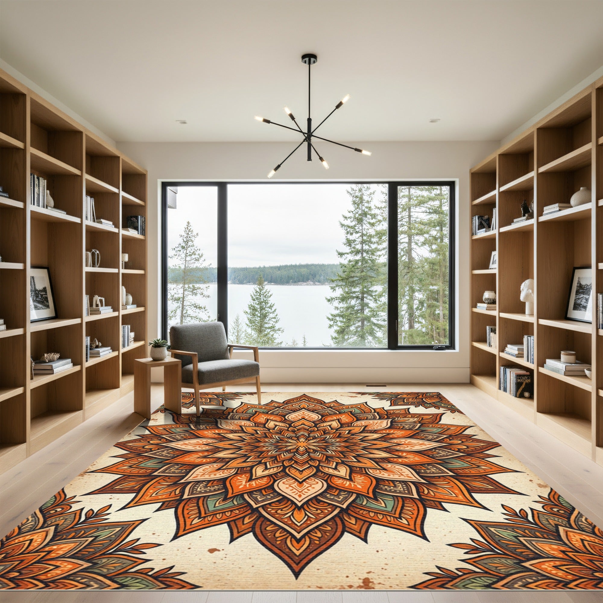 Ornate Terracotta Amber Floral Mandala Rug