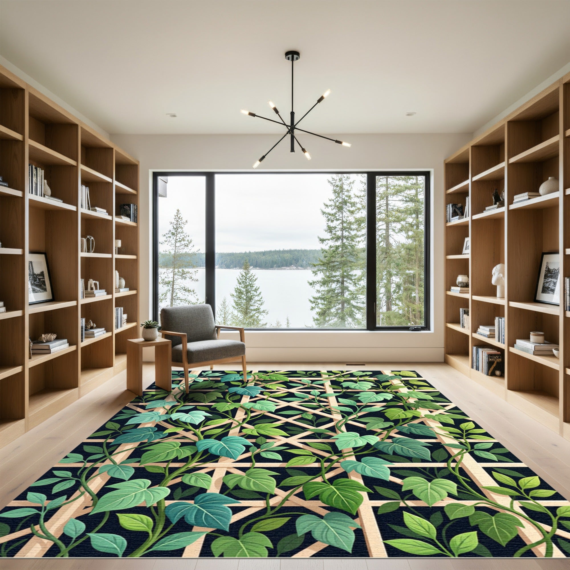 Lush Green Ivy Lattice Trellis Rug