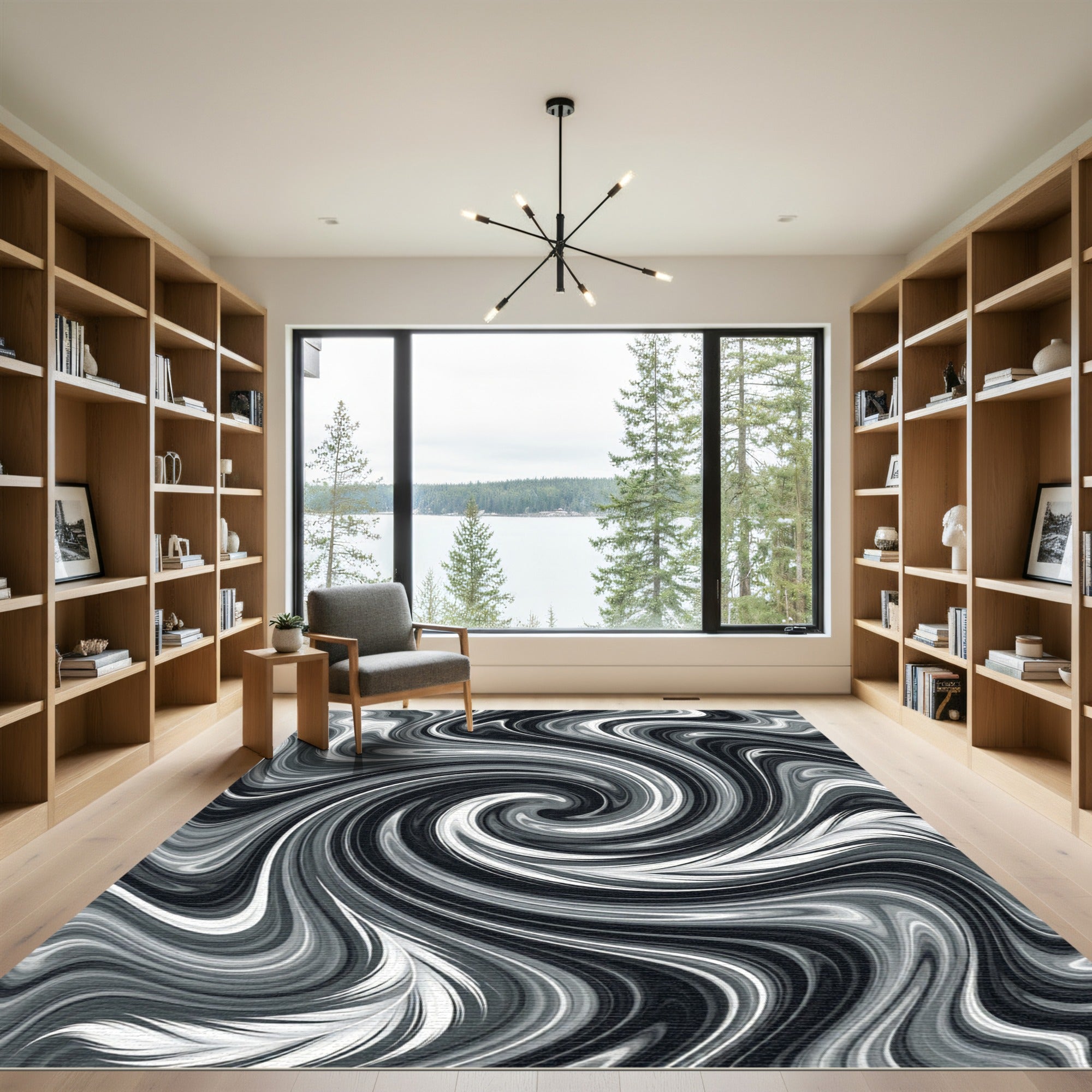 Monochromatic Swirl Abstract Art Rug