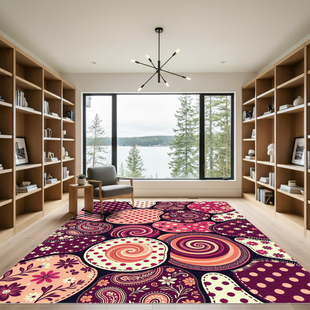 Brocade Berry Stars Swirls Patchwork Rug