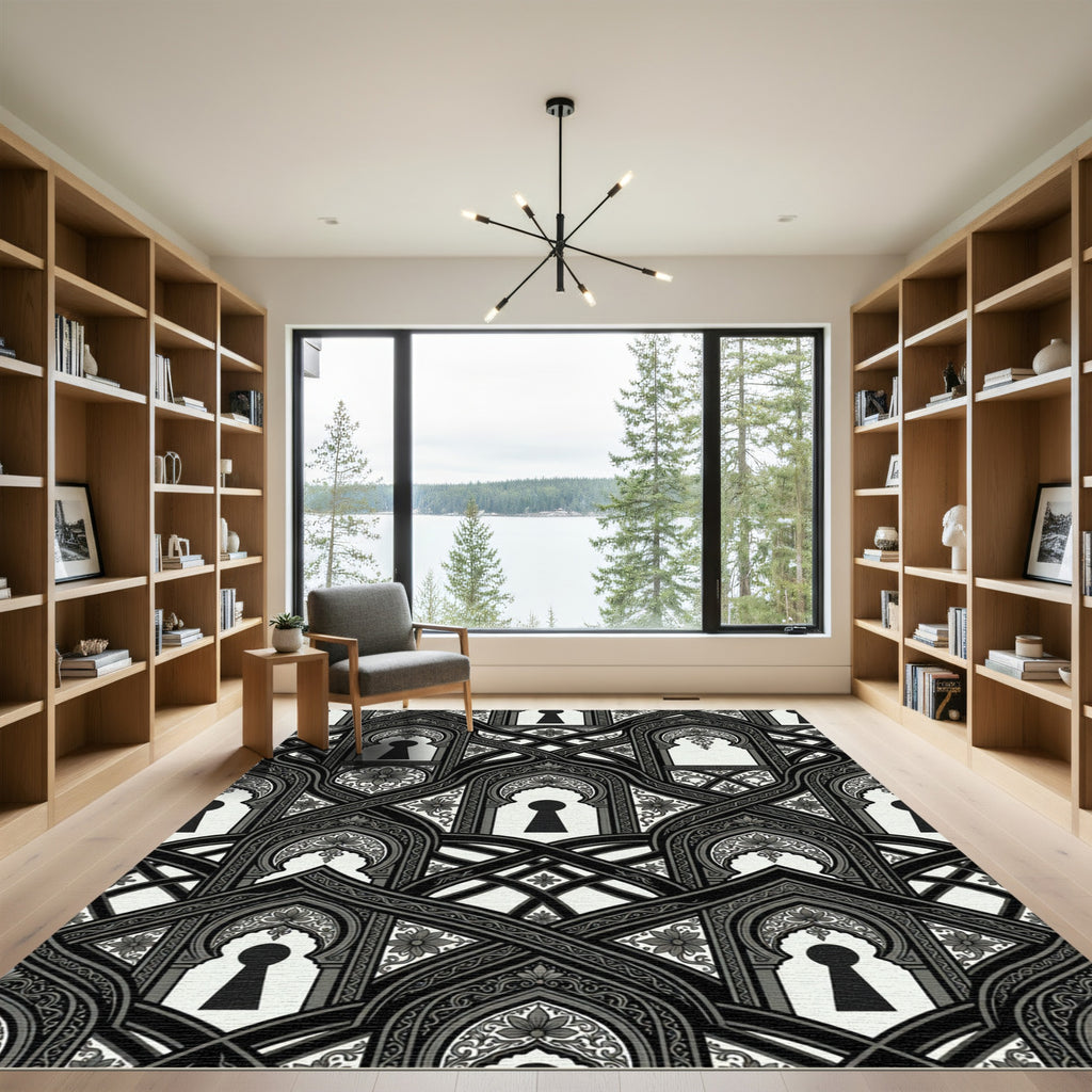 Monochromatic Arched Keyhole Floral Lattice Rug