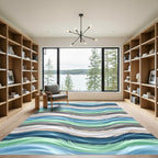 Fluid Feather Waves in Teal and Gray Rug