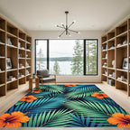 Vibrant Tropical Hibiscus Leaf Jungle Rug
