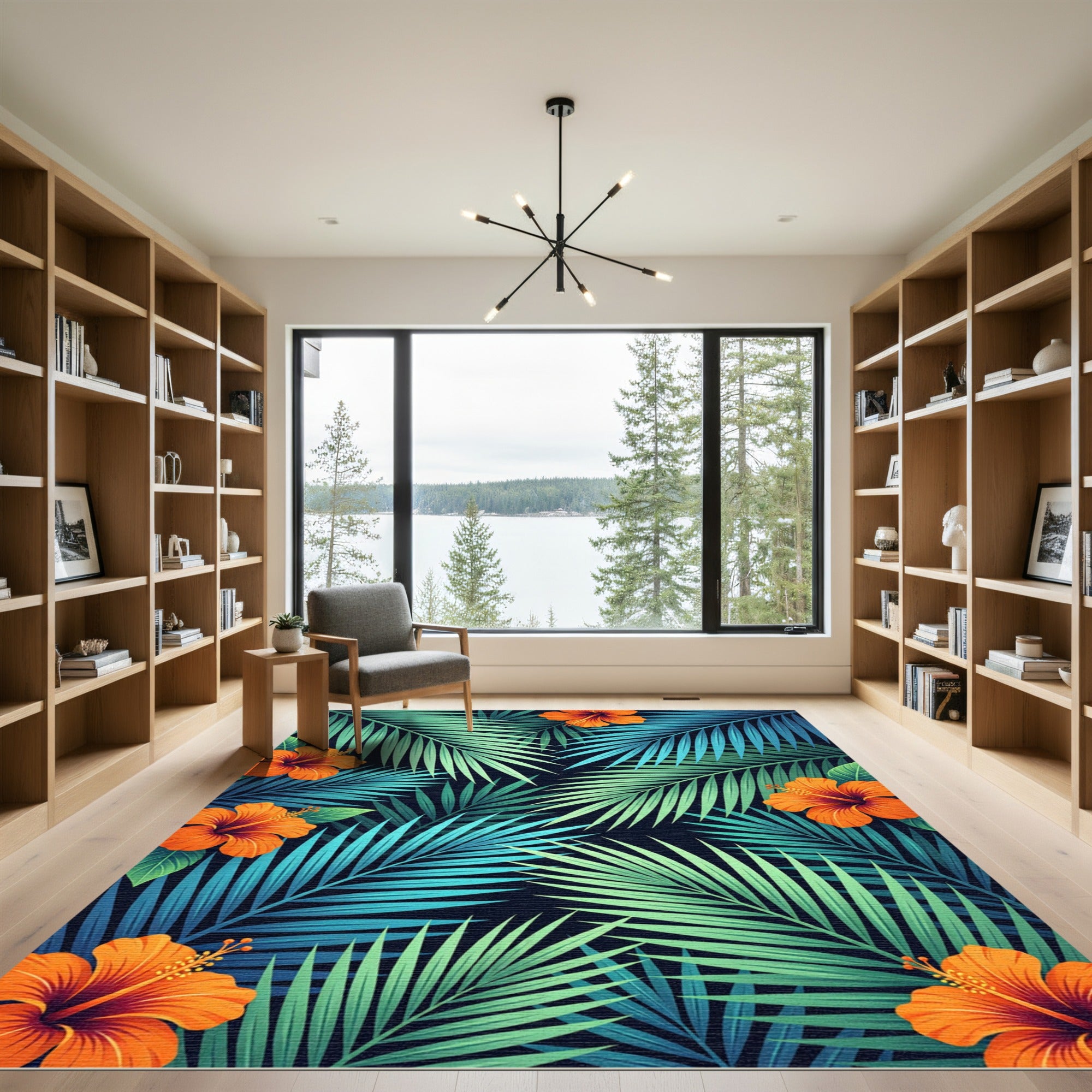 Vibrant Tropical Hibiscus Leaf Jungle Rug