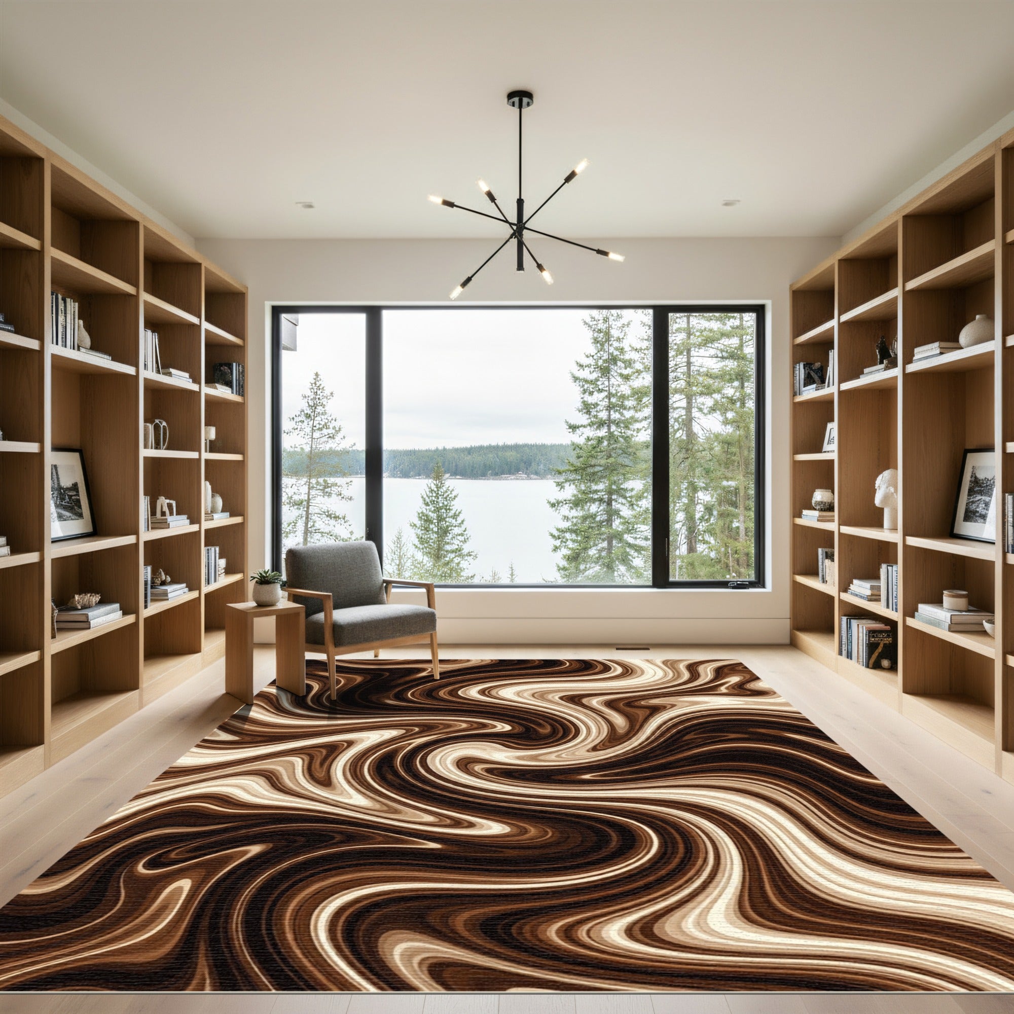 Modern Chocolate Swirl Abstract Art Rug