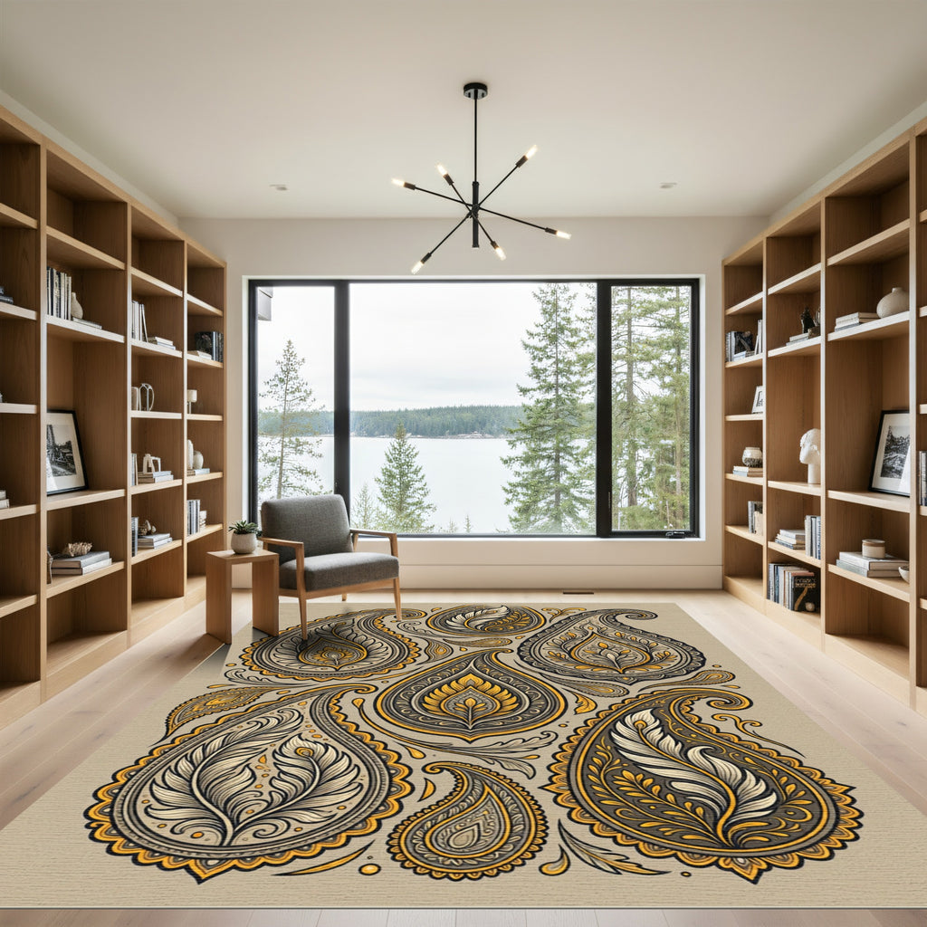 Golden Leaf Paisley Compositions Rug
