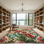 Elegant Poppy Flower Scroll Damask Art Rug