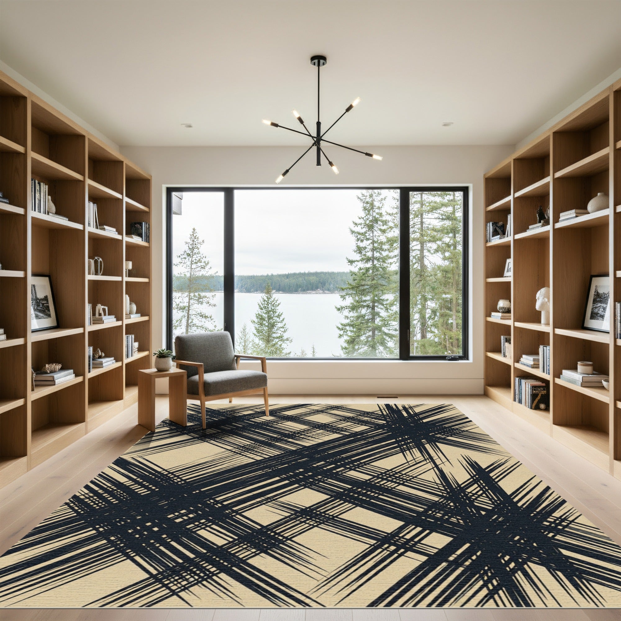 Dark Teal Grunge Plaid Lines Rug