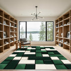 Emerald Green Ivory Geometric Blocks Rug