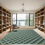 Sage Green Geometric Lattice Grid Rug