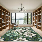 Ethereal Clematis Botanical Sage White Floral Rug