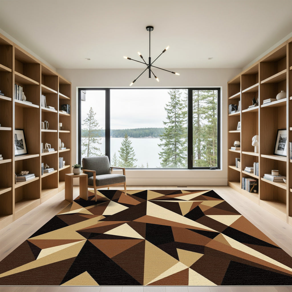 Geometric Earth Tone Abstract Sculpture Rug