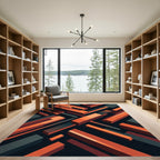 Modern Orange and Charcoal Isometric Bars Rug