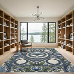 Neoclassical Blue Laurel Rose Medallion Rug