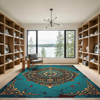 Gilded Teal Floral Mandala Ornament Rug