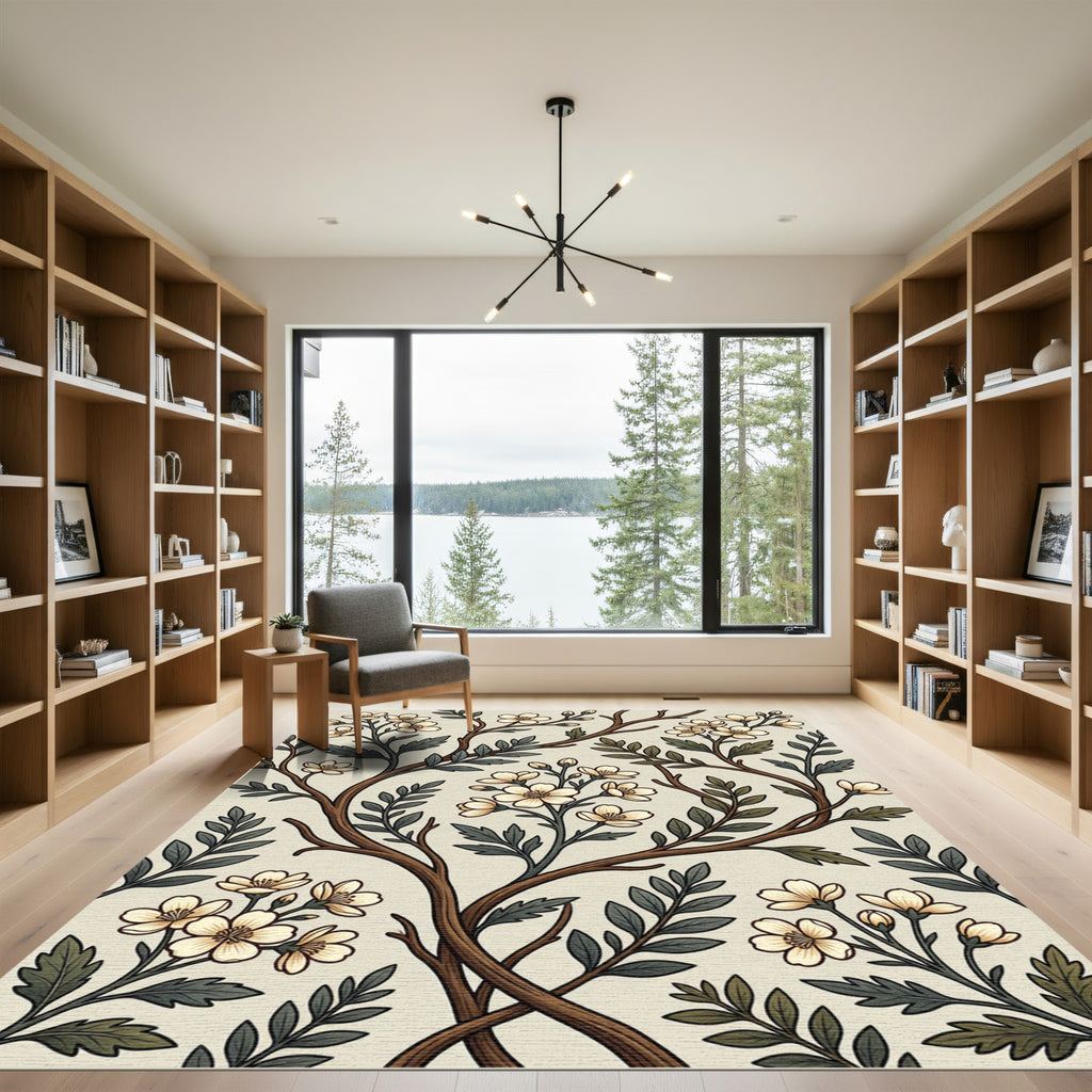 Vintage Cream Floral Branch Botanical Rug