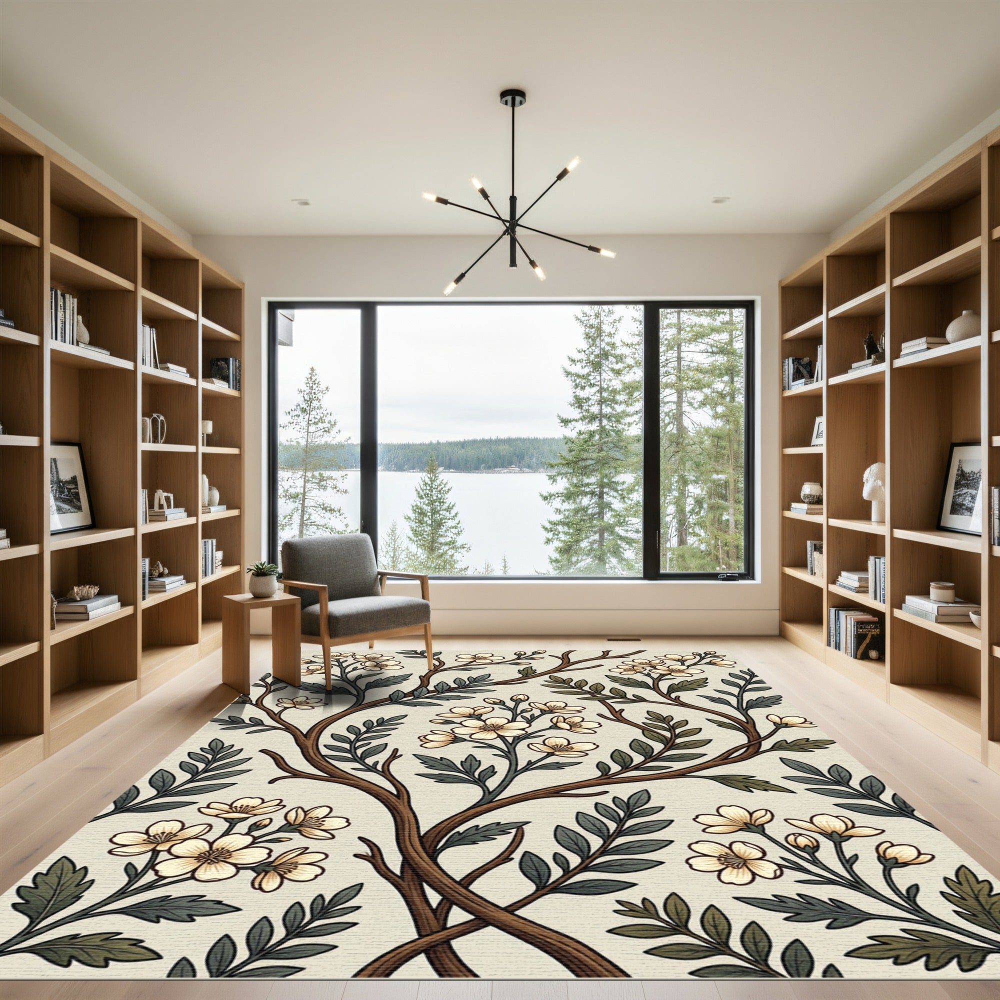 Vintage Cream Floral Branch Botanical Rug