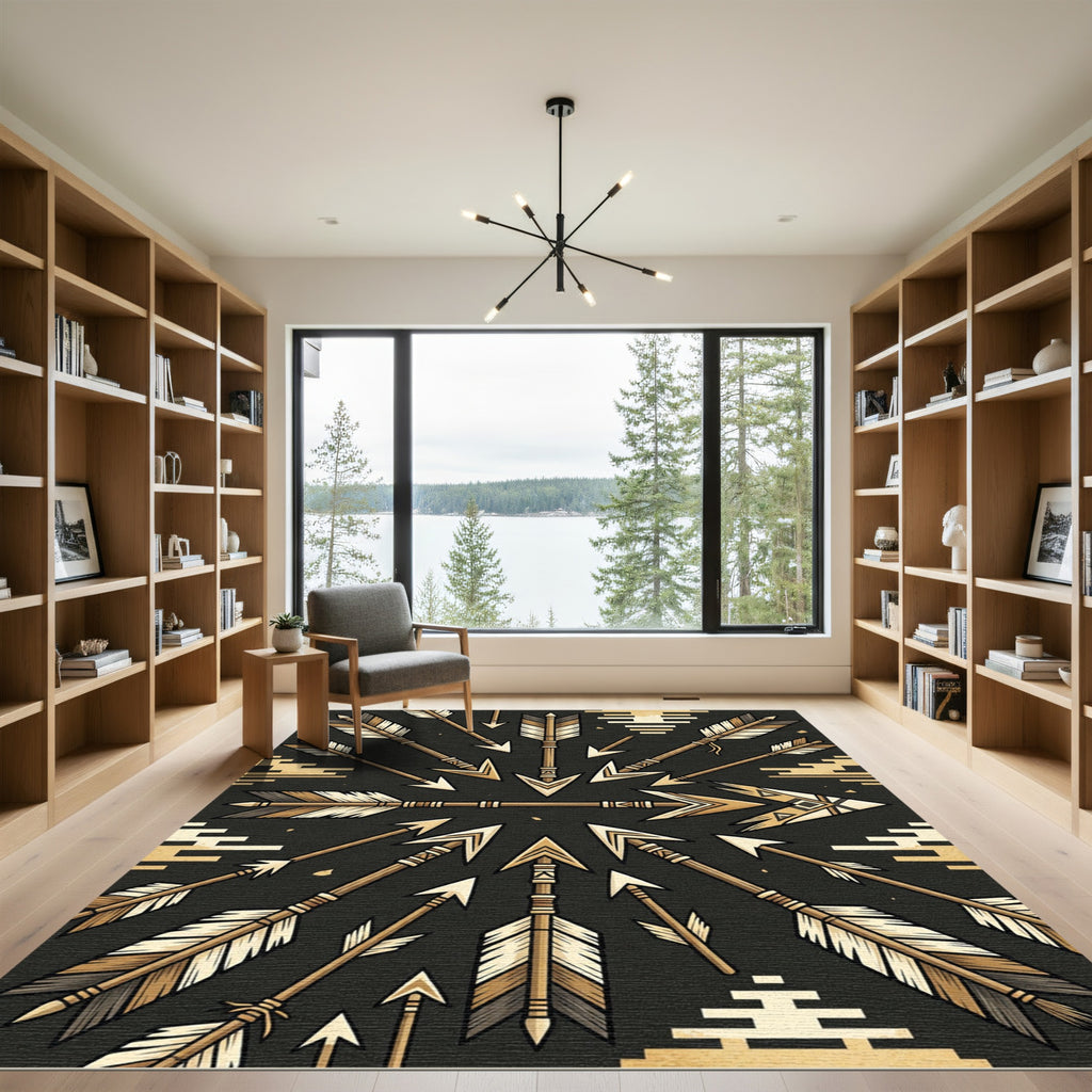 Sepia Tribal Arrows Radiating Rug