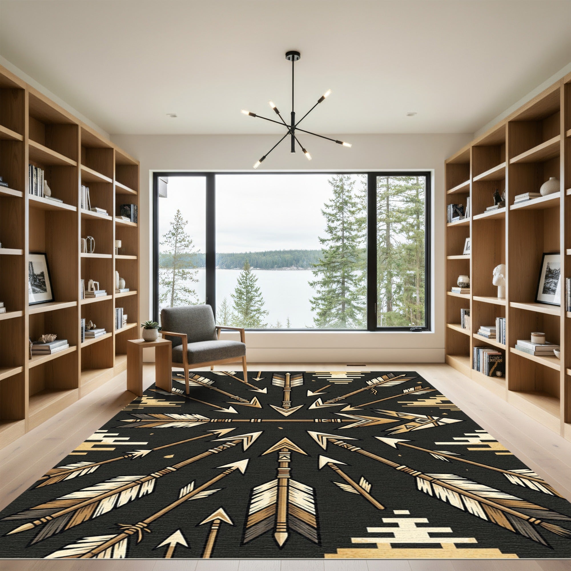 Sepia Tribal Arrows Radiating Rug