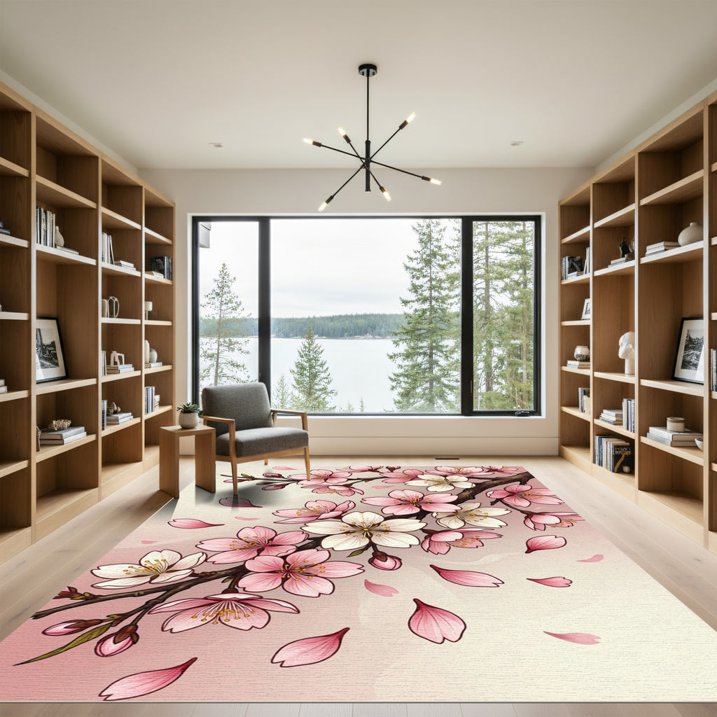 Blossoming Pink Cherry Branch Floral Rug
