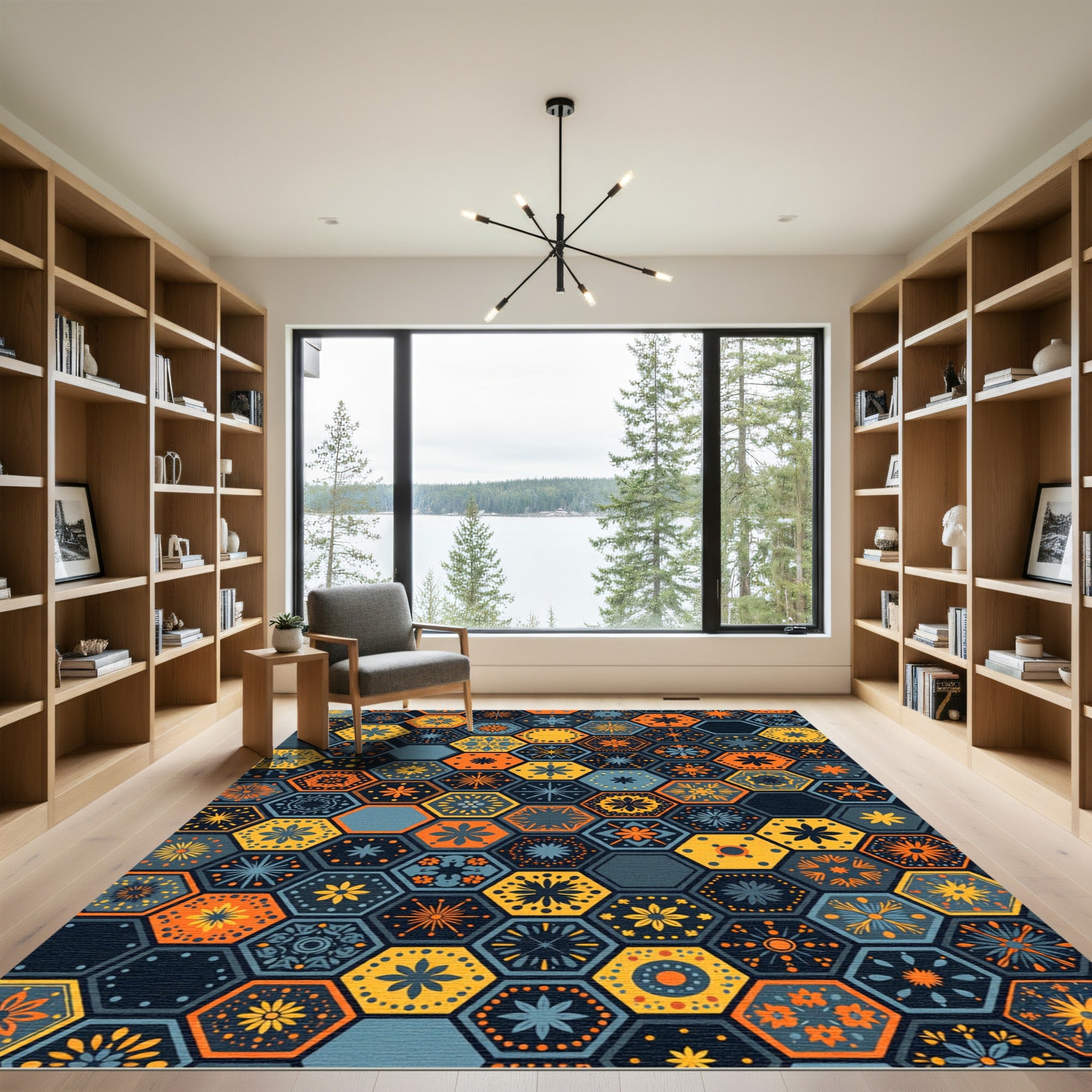 Golden Honey Geometric Hexagon Tile Rug