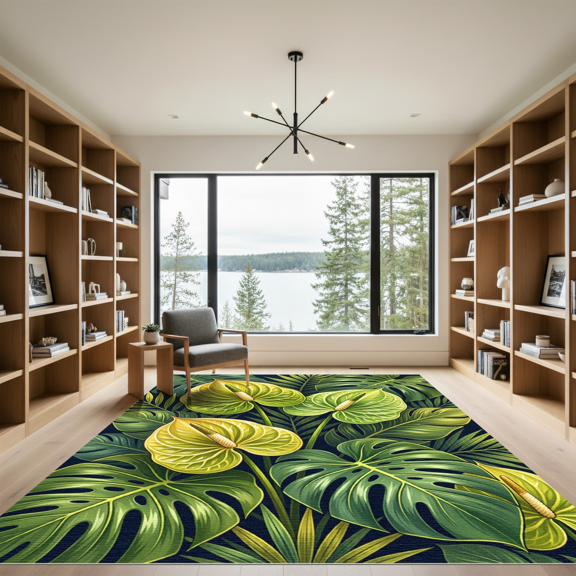 Lush Yellow Anthurium Tropical Foliage Rug