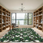 Lush Green Tropical Foliage Trellis Rug