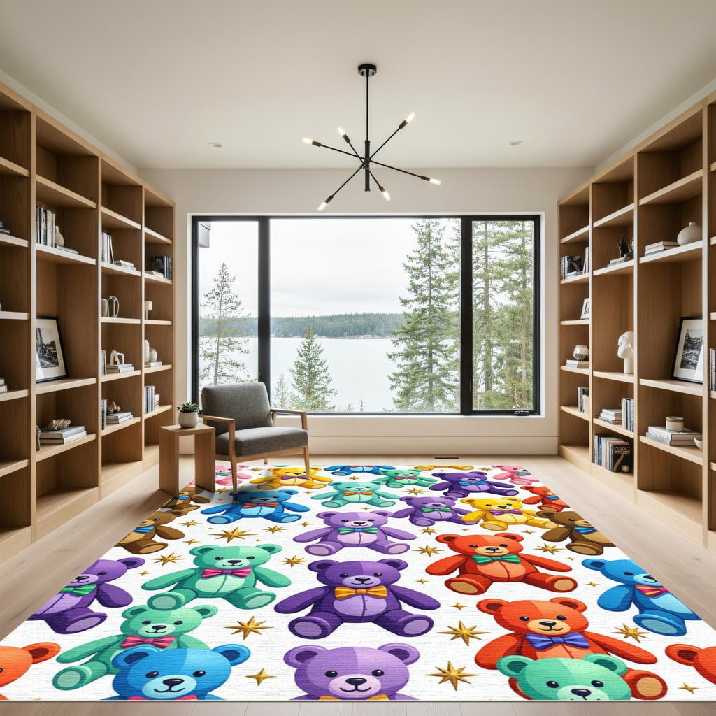 Colorful Teddy Bear Constellation Illustration Rug