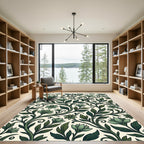 Elegant Forest Green Botanical Scroll Rug