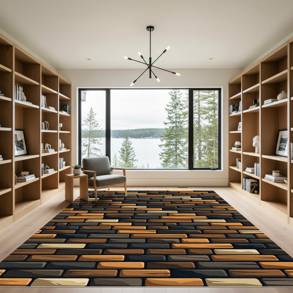 Earthy Tone Staggered Brick Rug