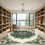 Sage Green Floral Mandala Medallion Rug