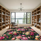 Elegant Pink Peony Rose Floral Bouquet Rug
