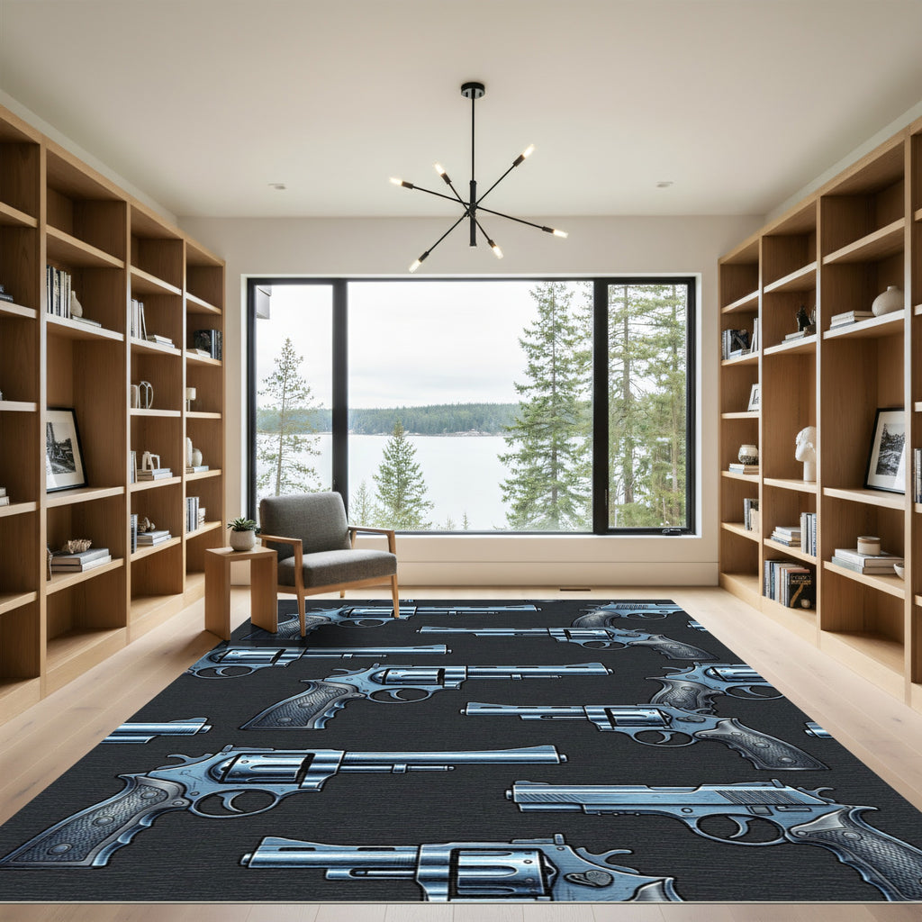 Cool Chrome Revolver Blueprint Art Rug