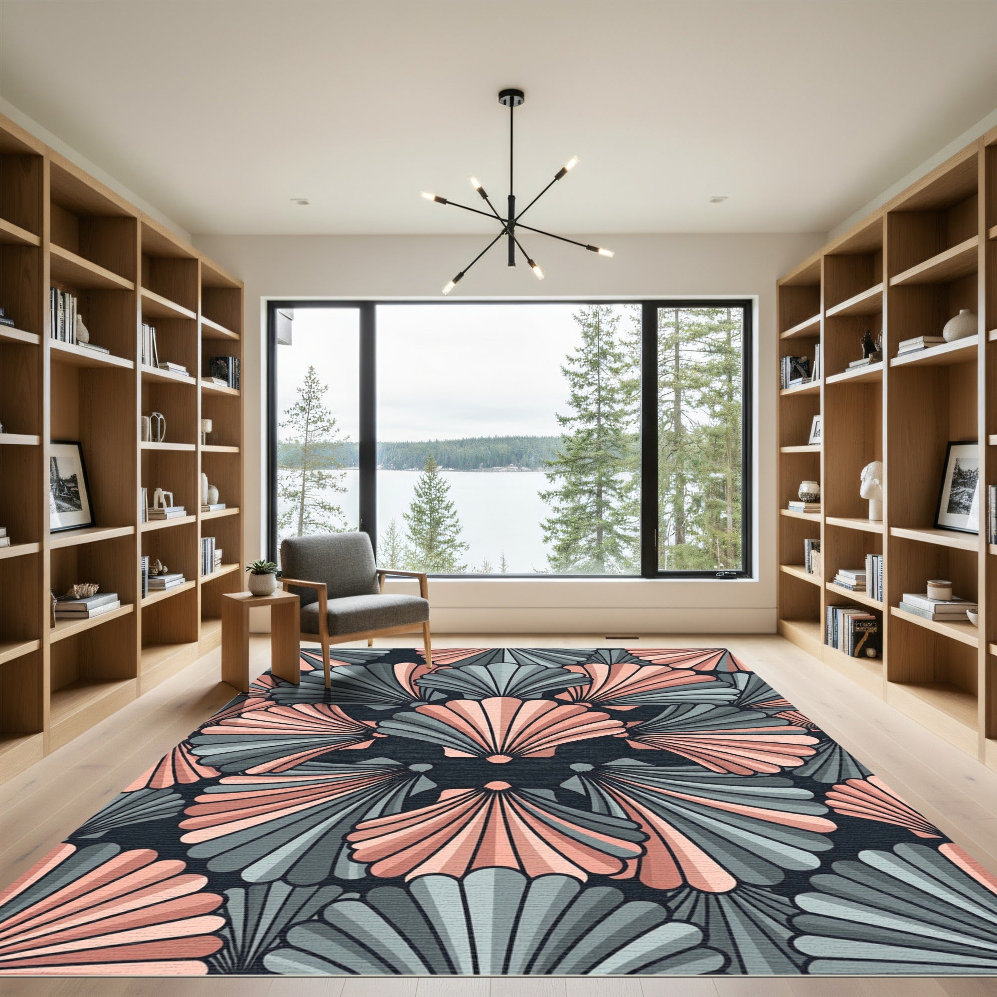 Art Deco Coral Teal Fan Rug