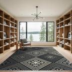 Silver Black Diamond Geometric Ornament Rug